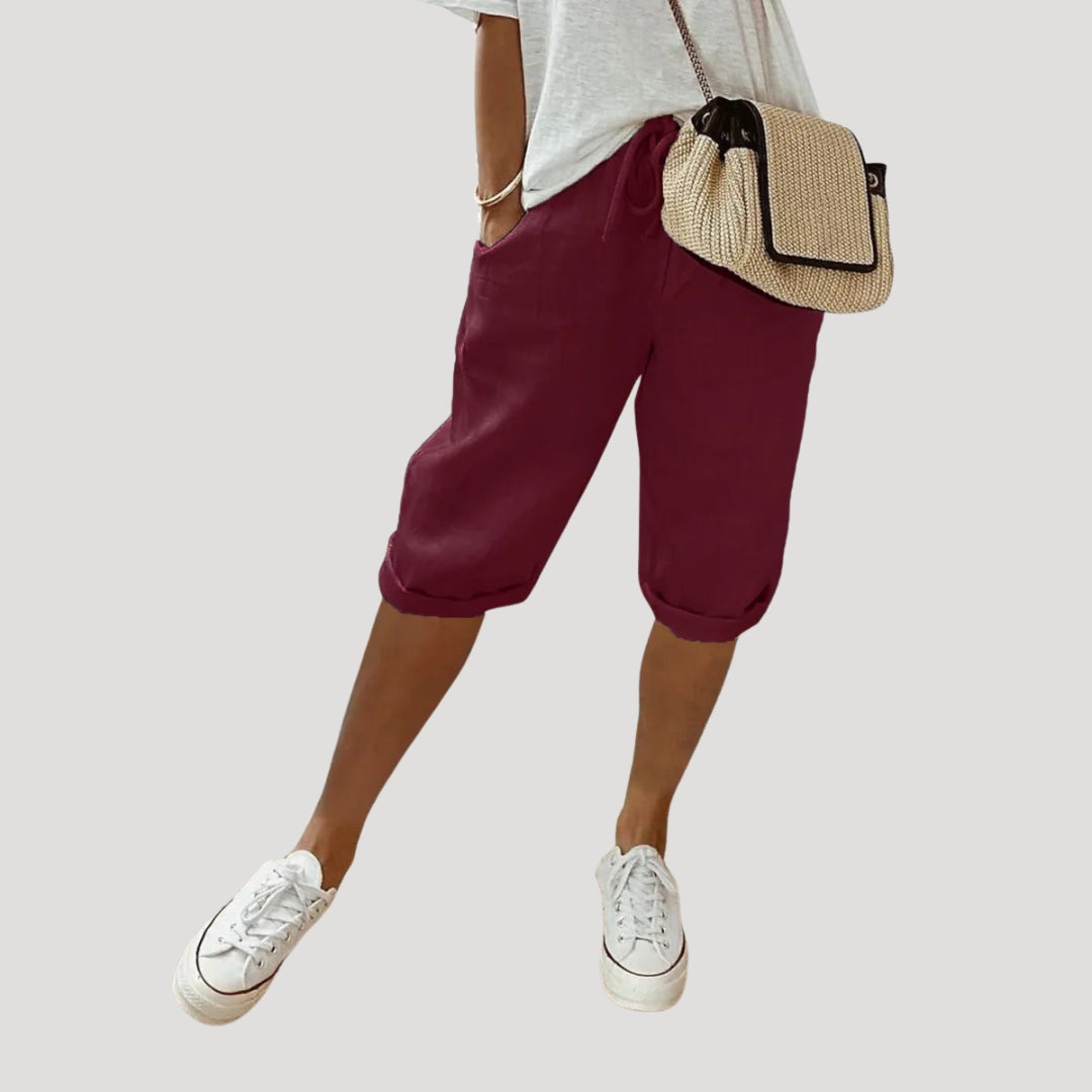 Shorts en lin pour femme à coupe droite jusqu'au genou