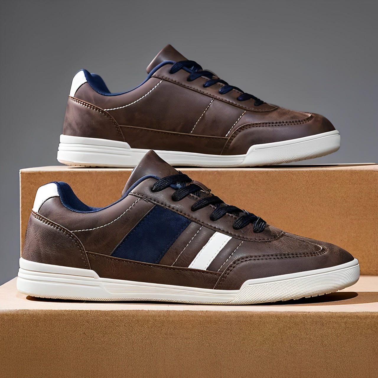 Sneakers casual da uomo con punta larga e suola piatta in gomma TPR