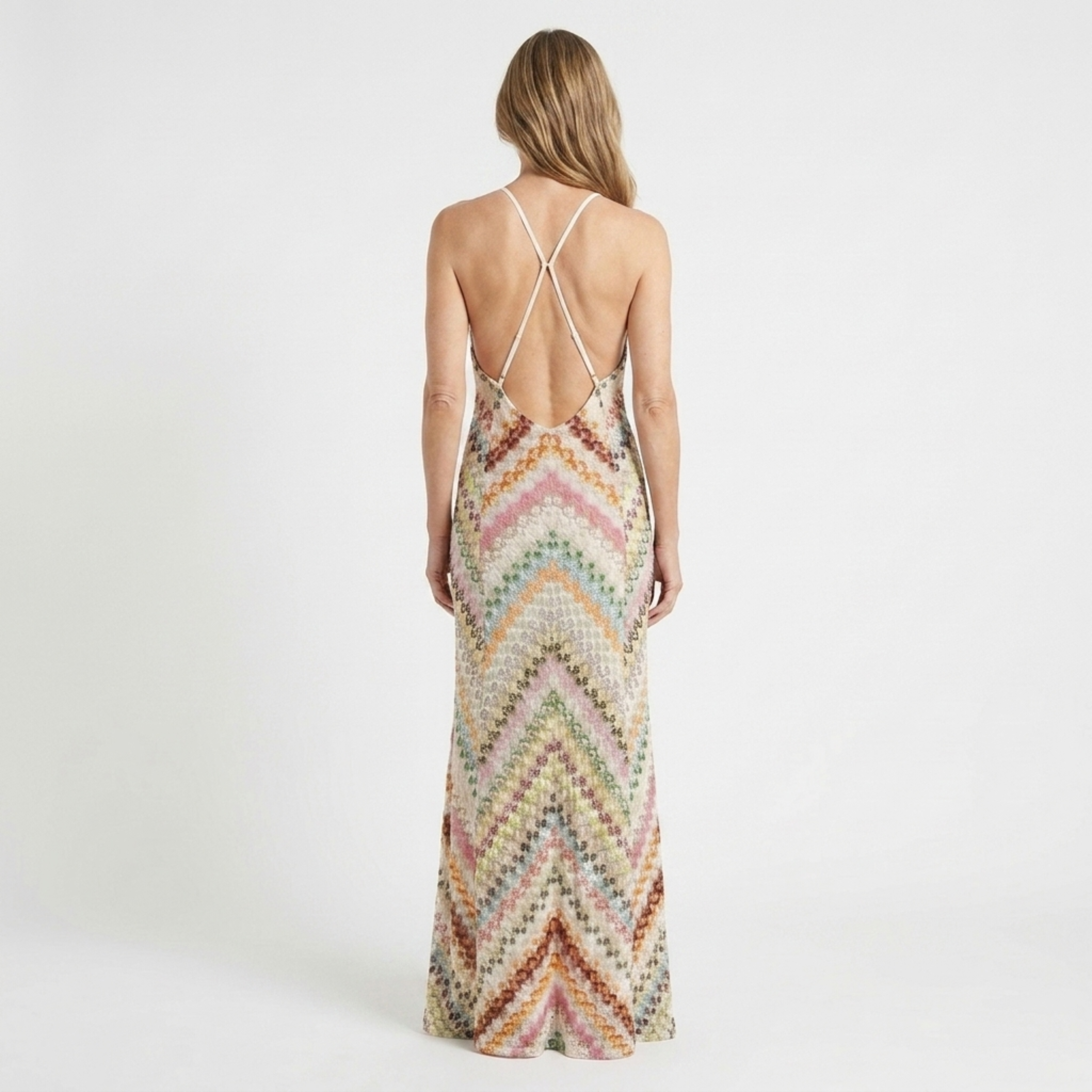 Robe longue en maille — bretelles croisées pour les vacances