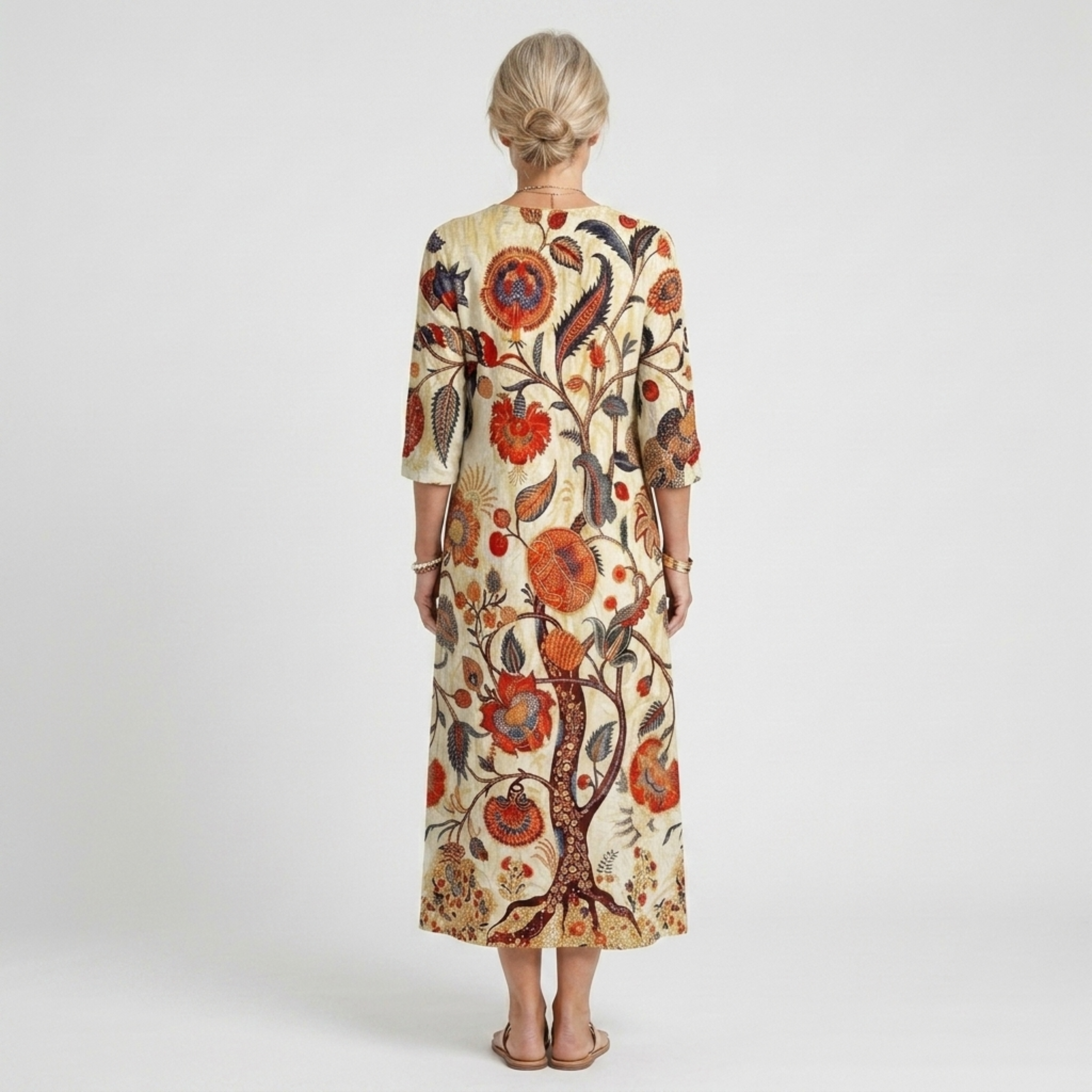 Robe longue en lin — imprimé floral pour réunions sociales