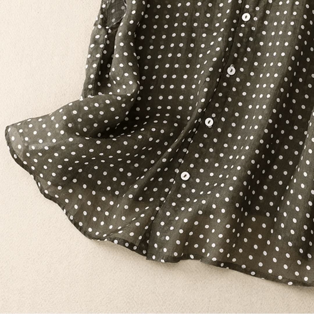 Camicia in Cotone e Lino a Maniche Corte con Stampa a Pois da Donna