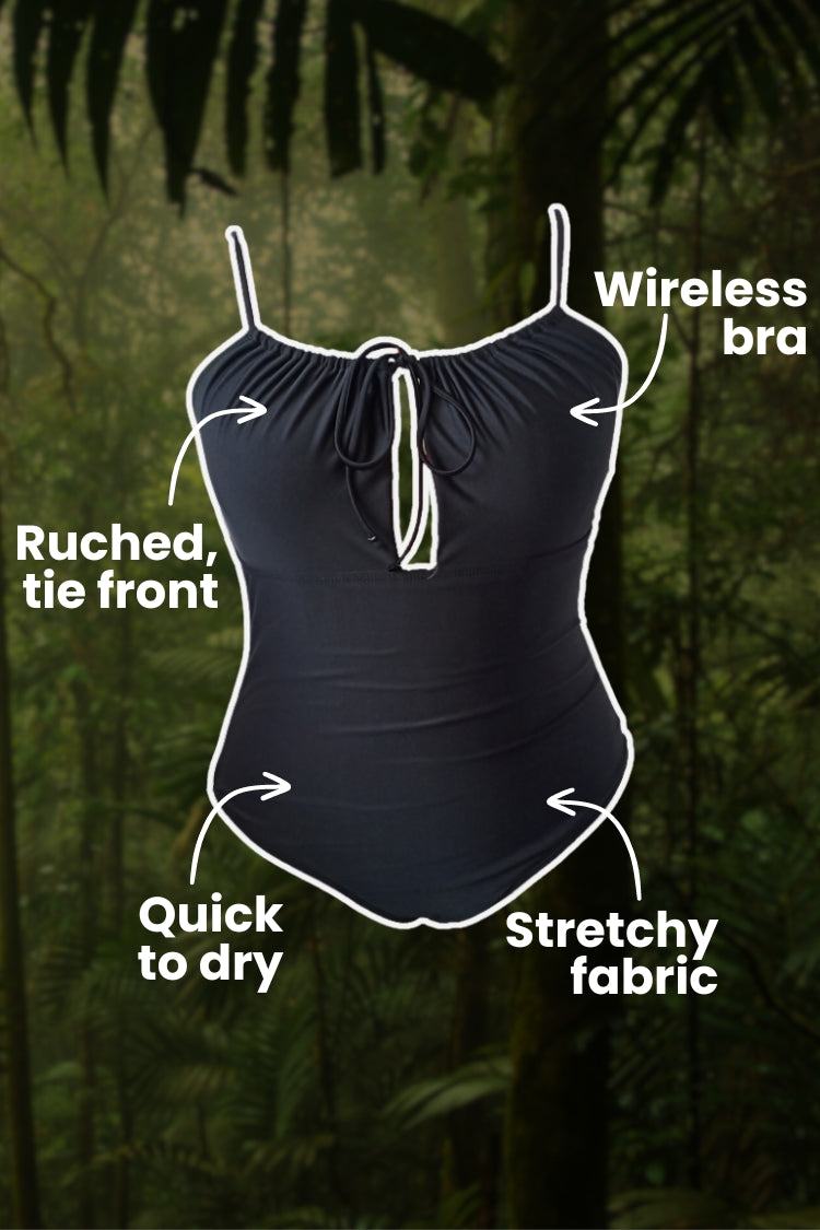 Plus Size One-Piece Swimsuit with Ruched Neckline and Front Slit