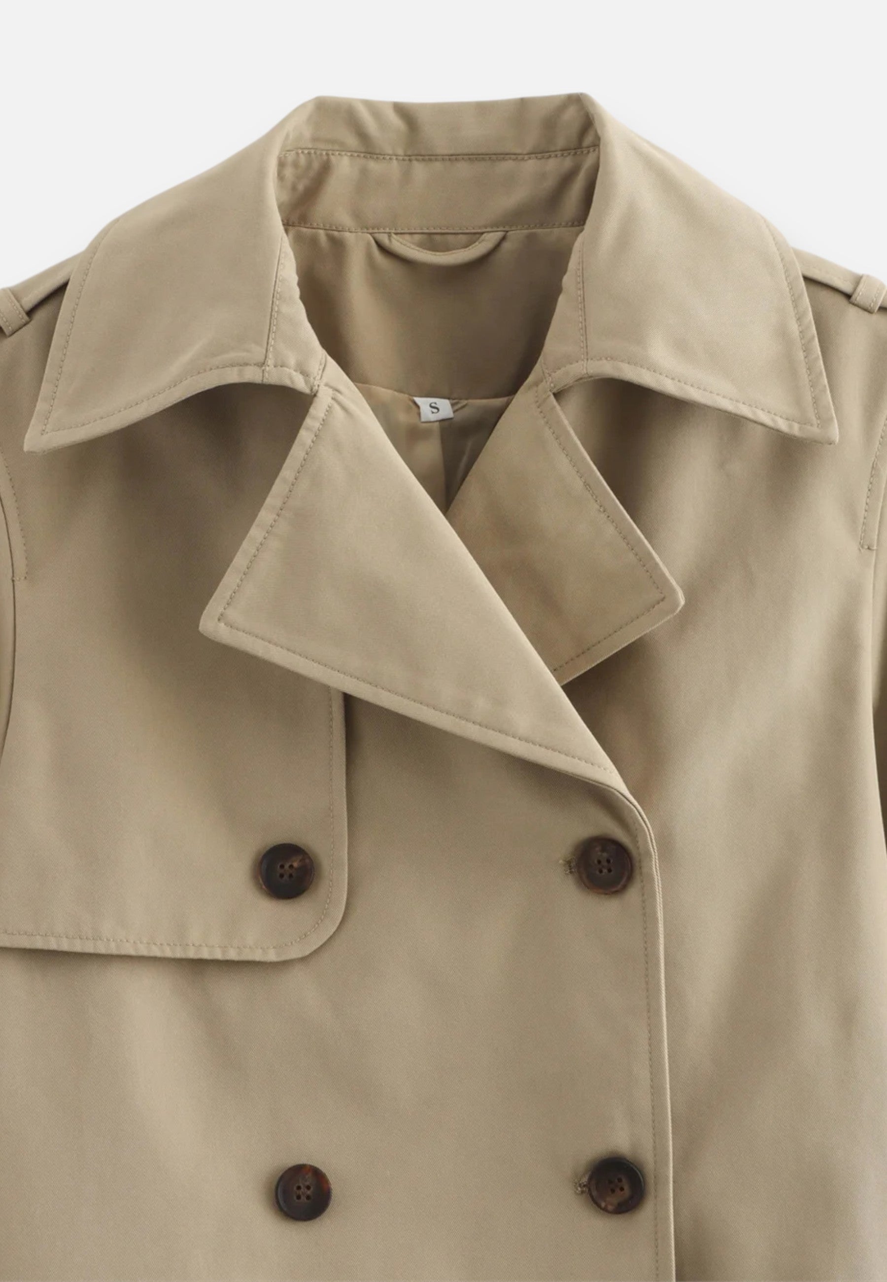 Krátká bunda z polyesteru s dvojitým zapínáním a klopovým límcem pro ženy