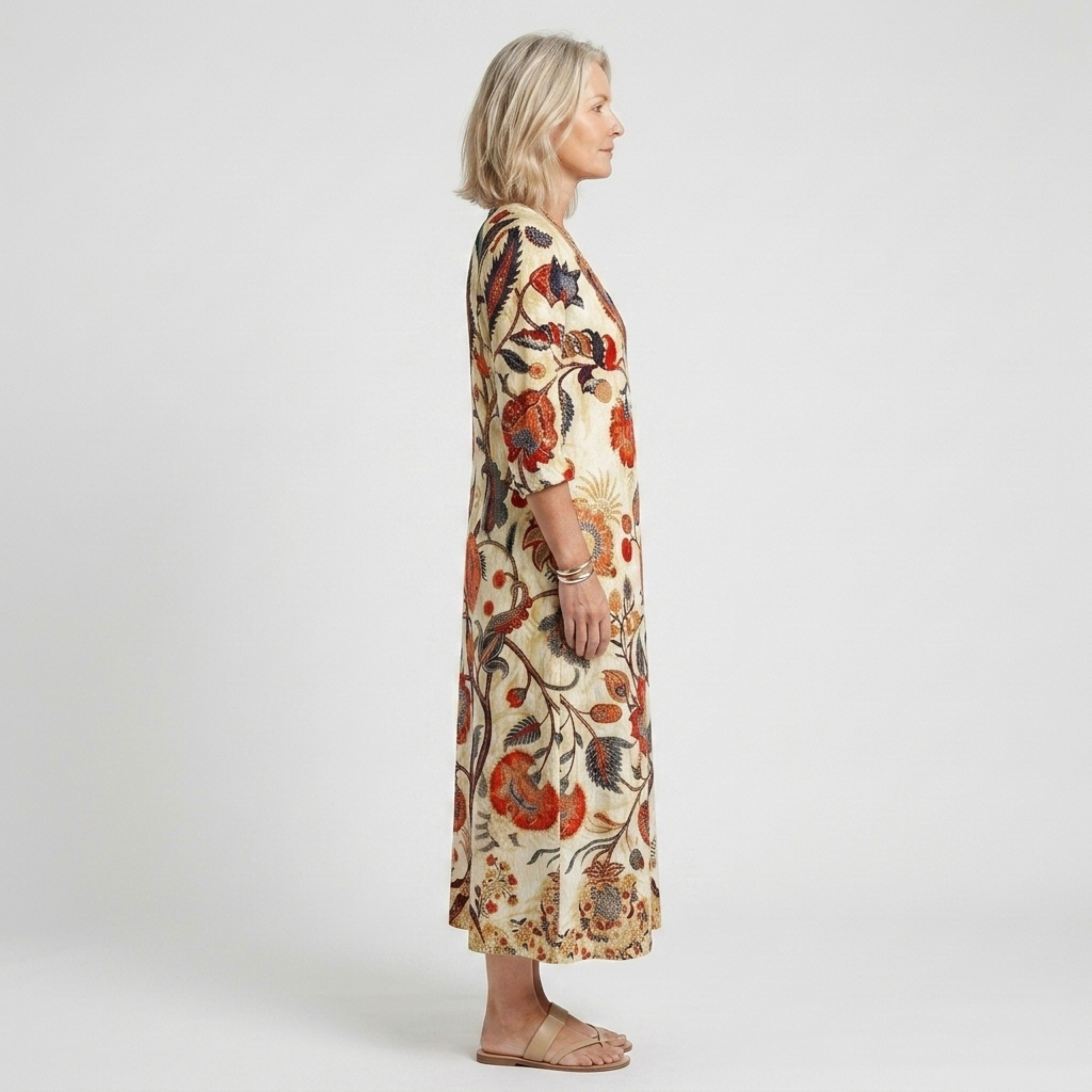 Robe longue en lin — imprimé floral pour réunions sociales