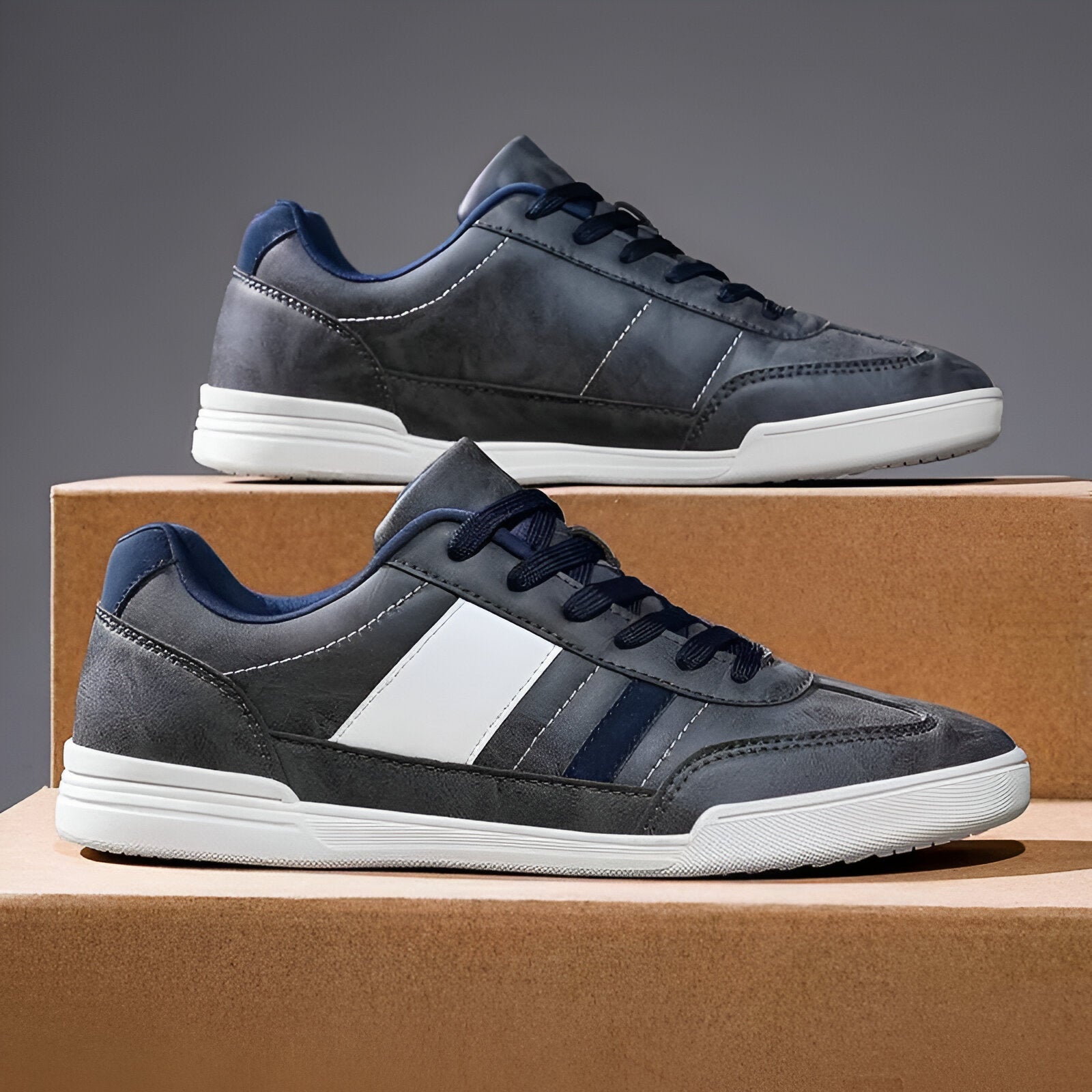 Sneakers casual da uomo con punta larga e suola piatta in gomma TPR