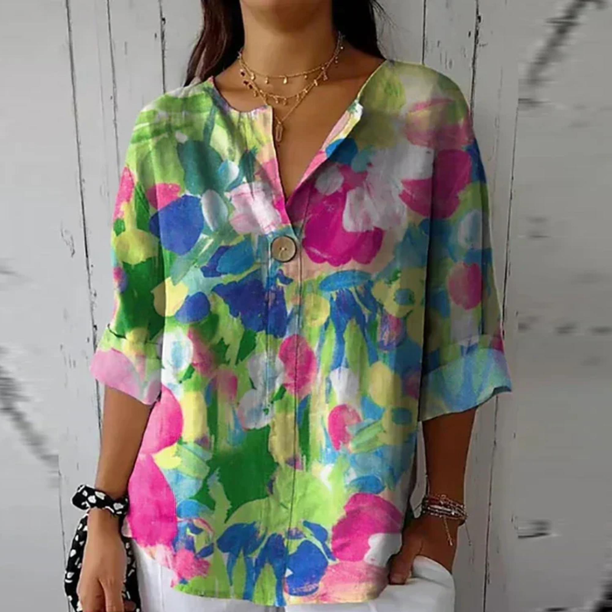 Blouse fleurie femme — manches 3/4 avec boutons — usage quotidien