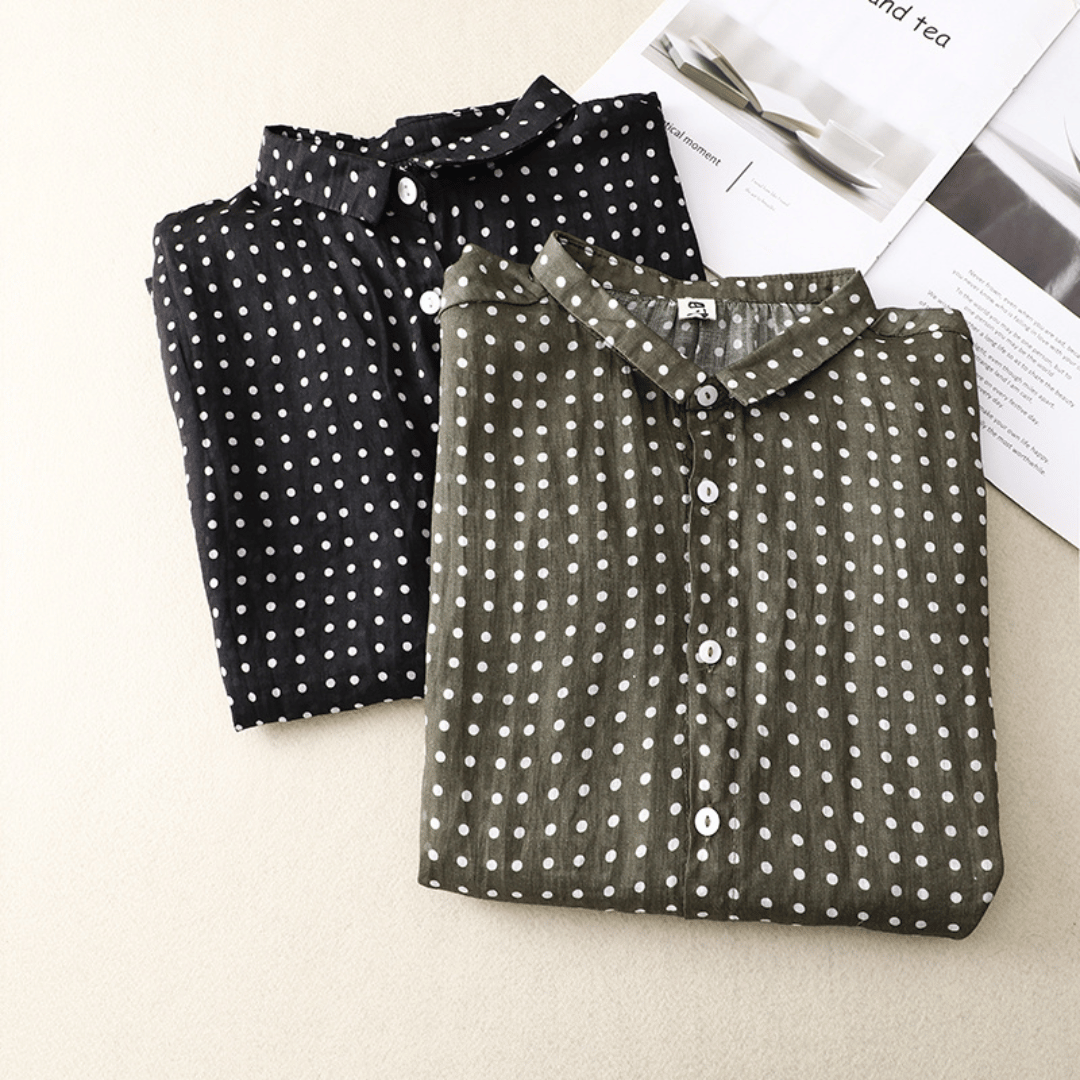 Camicia in Cotone e Lino a Maniche Corte con Stampa a Pois da Donna