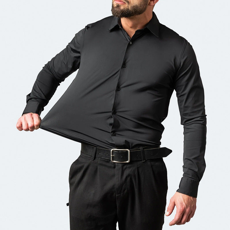 Camicia da uomo elasticizzata manica lunga senza bisogno di stiratura taglio regolare