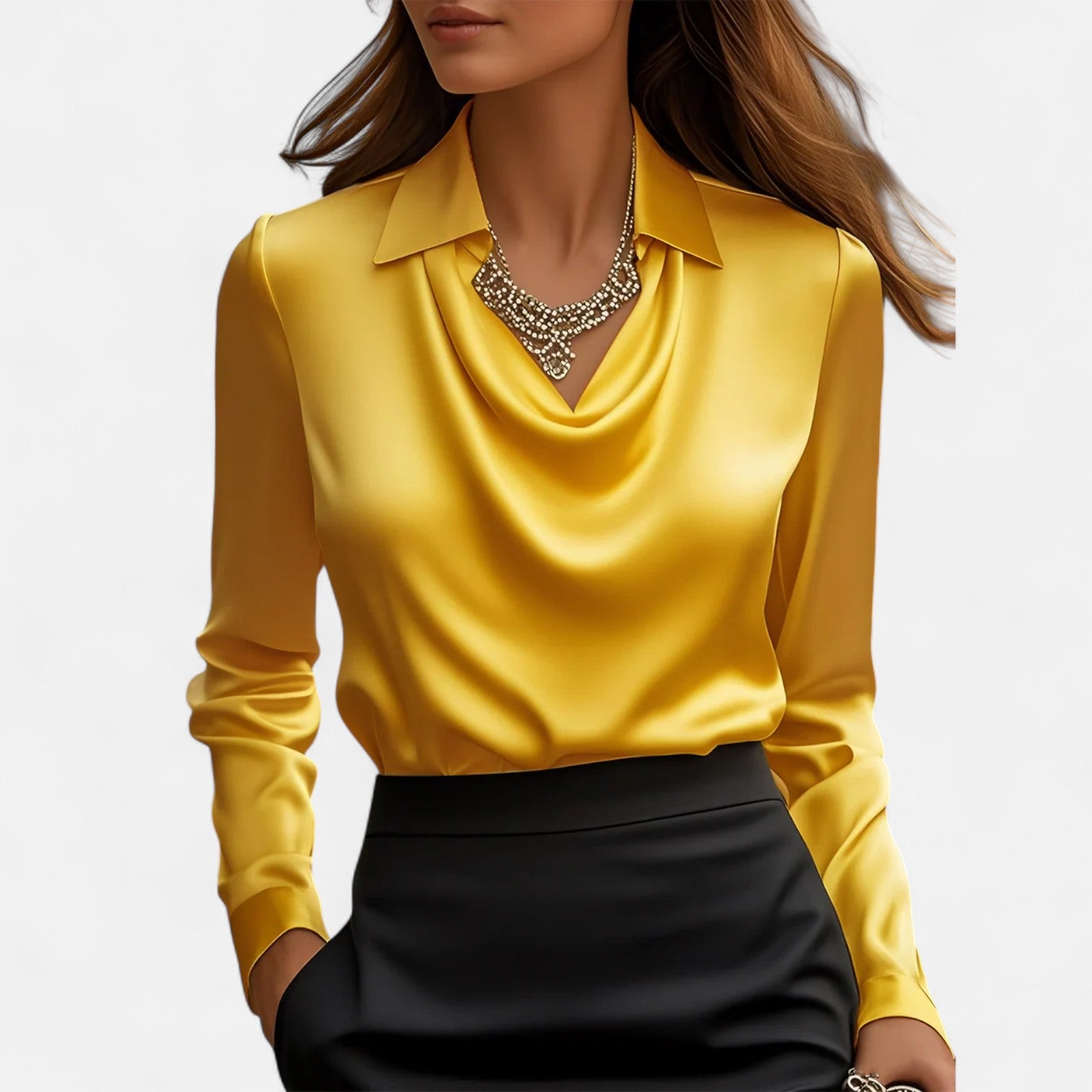 Eliaro Moda | Blusa de Satén con Escote Drapeado para Mujer – Elegancia Sofisticada, Estilo Atemporal