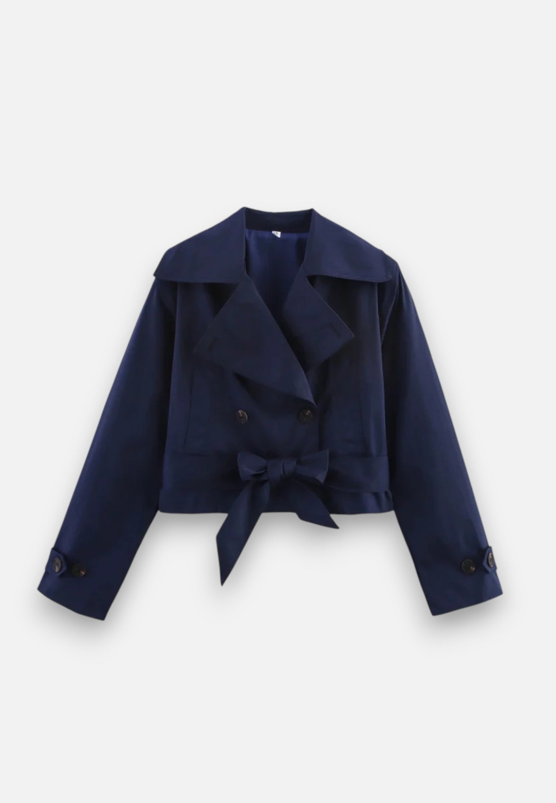 Giacca corta stile trench in poliestere con doppio petto e cintura da donna