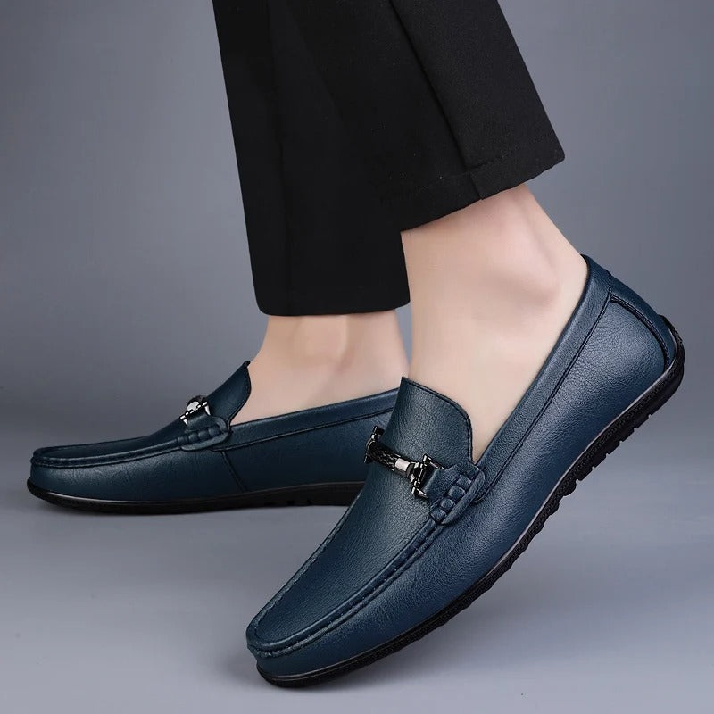 Mocassini in Pelle Vera da Uomo Stile Guida con Suola in Gomma Slip-On