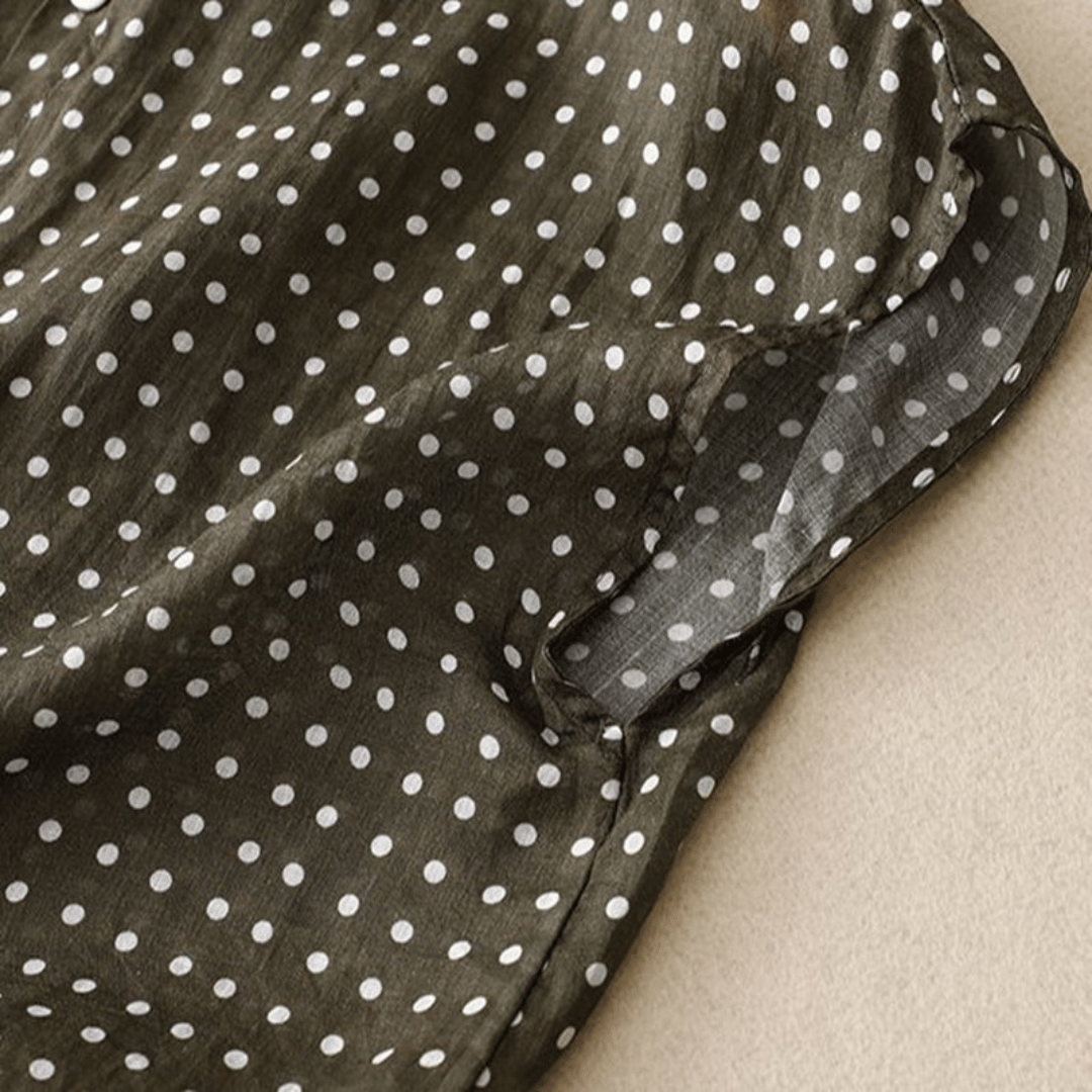 Camicia in Cotone e Lino a Maniche Corte con Stampa a Pois da Donna