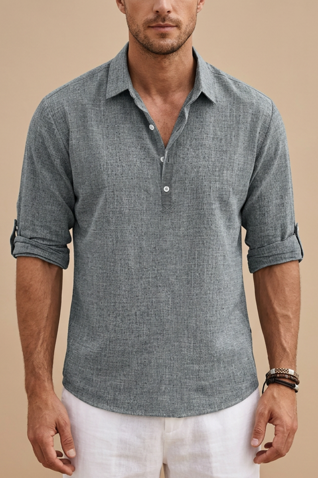 Pánské lněné polo — regular fit s krátkým rukávem — ležérní