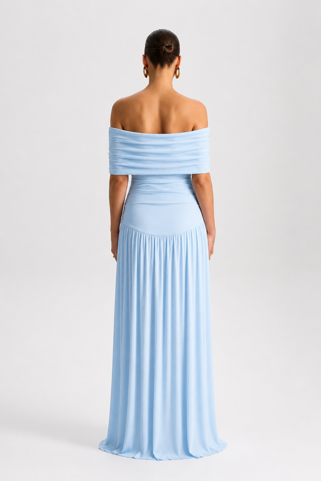 Rochie de maternitate lungă, elegantă, cu umerii goi