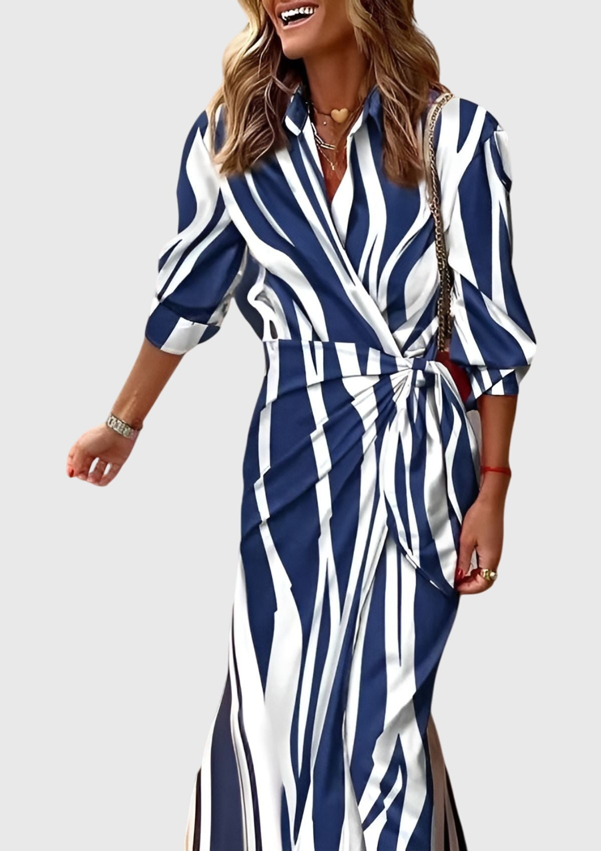 Vestito incrociato stampato | vestito midi con collo per eventi