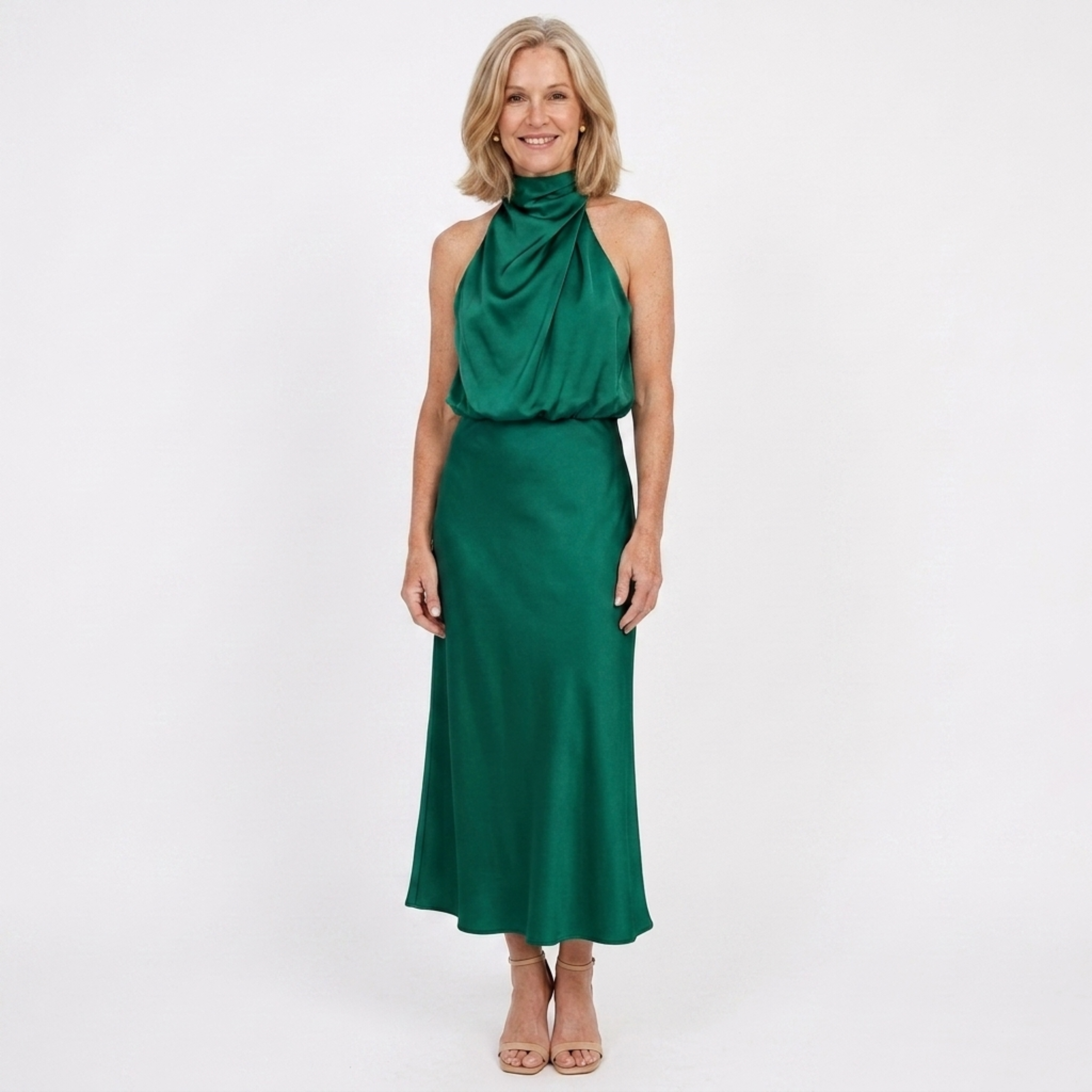 Robe longue en satin — col montant pour événements formels