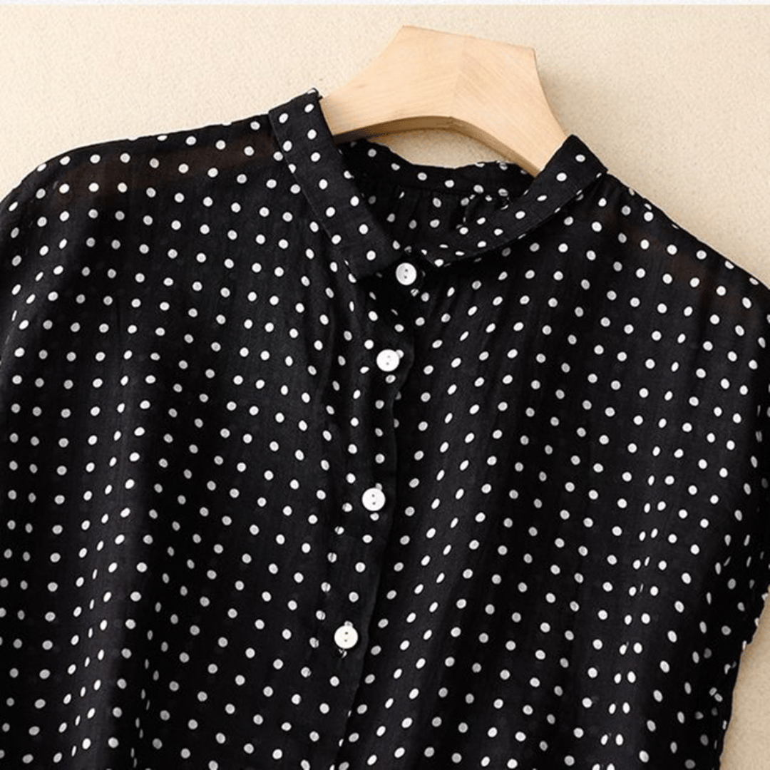 Camicia in Cotone e Lino a Maniche Corte con Stampa a Pois da Donna