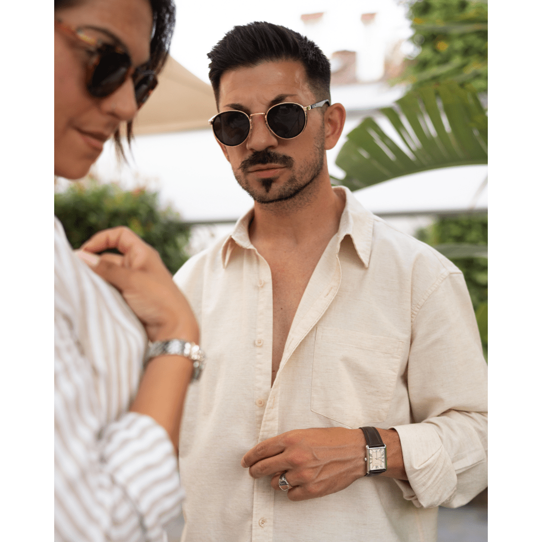 Camicia da Uomo in Cotone e Lino a Manica Lunga con Colletto a Risvolto e Bottoni