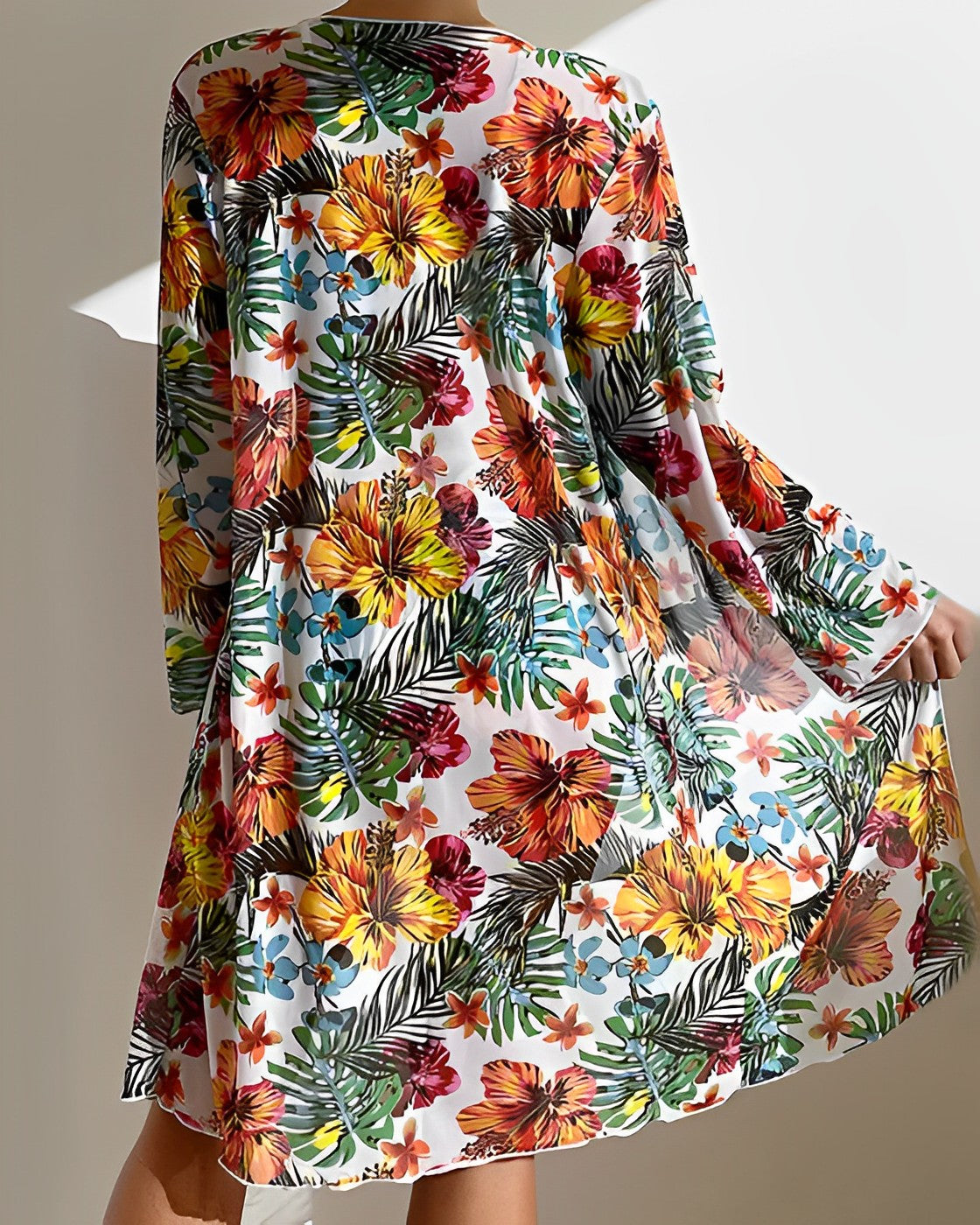 3-Piece Women's Bikini with Botanical Print and Beach Kimono