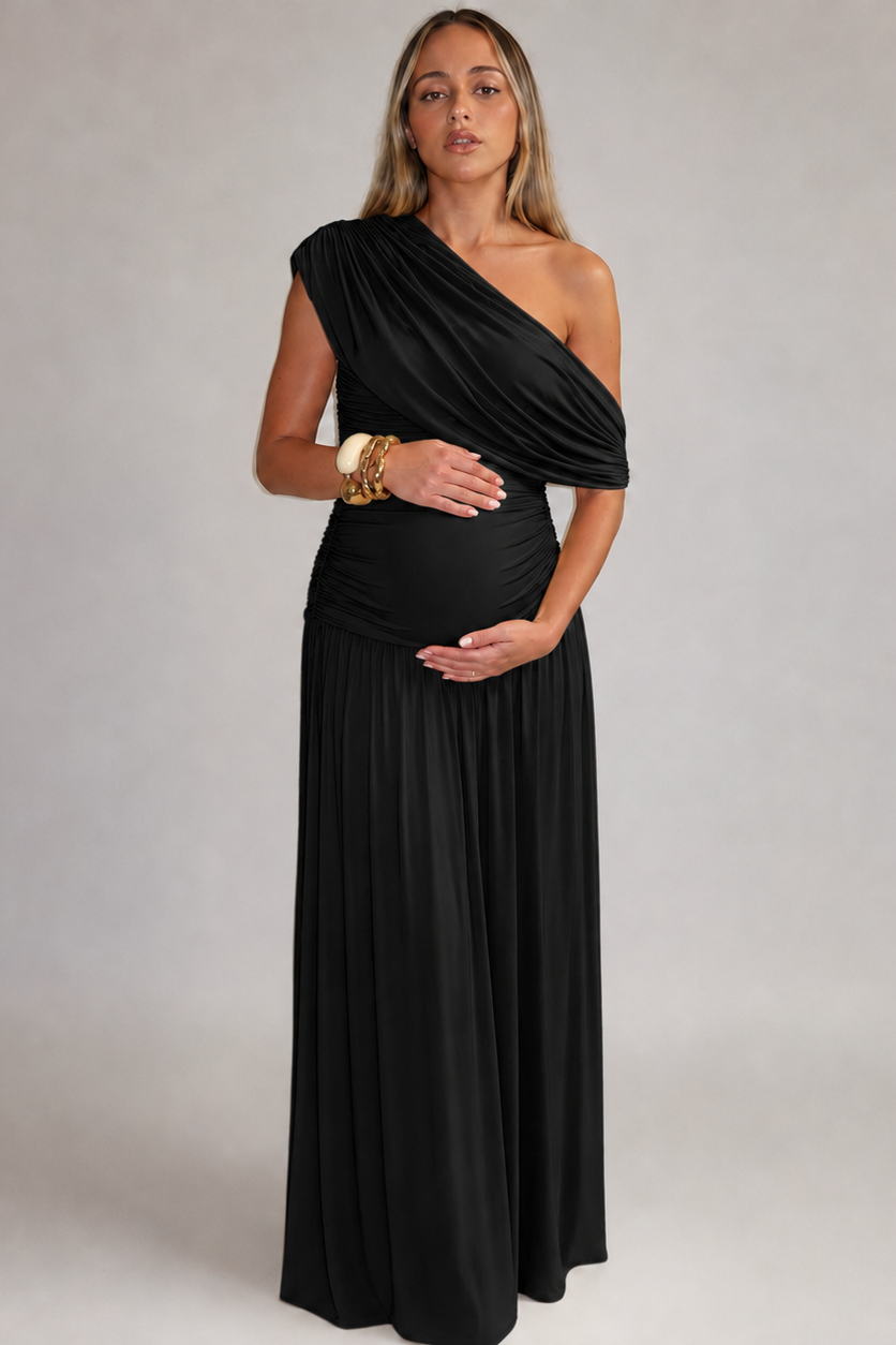 Rochie de maternitate asimetrică, lungă, elegantă