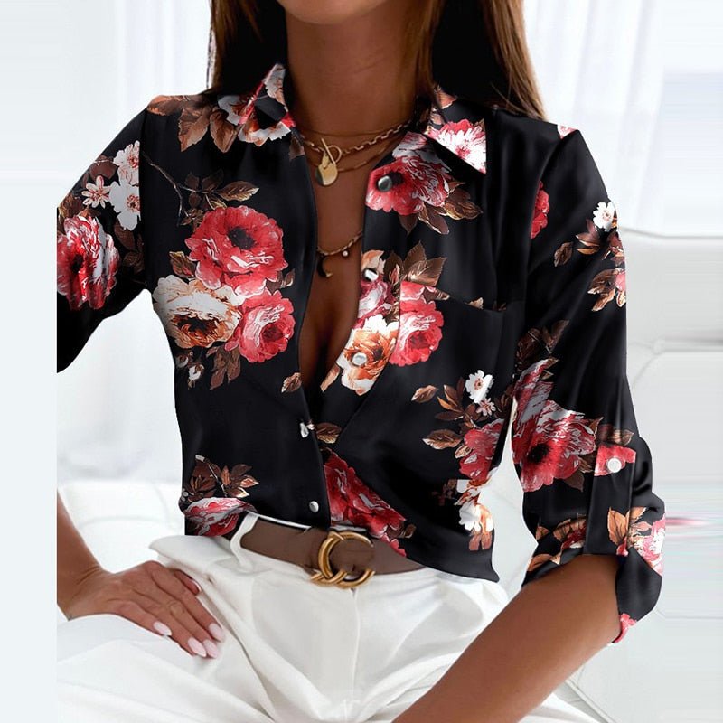 Chemise en satin pour femme — Imprimé graphique et coupe ajustée pour le bureau