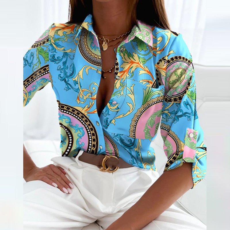 Chemise en satin pour femme — Imprimé graphique et coupe ajustée pour le bureau