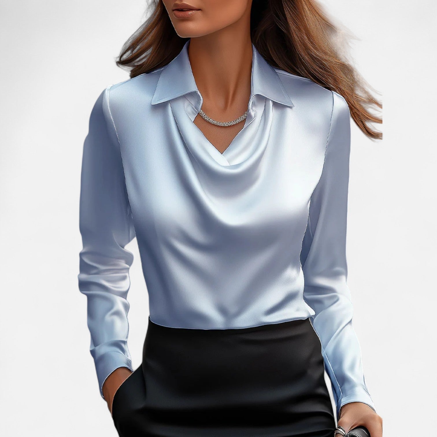 Blouse en satin avec décolleté drapé pour femme — bureau et événements