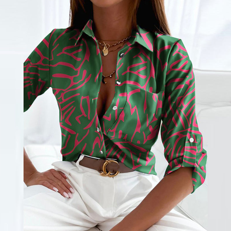 Chemise en satin pour femme — Imprimé graphique et coupe ajustée pour le bureau