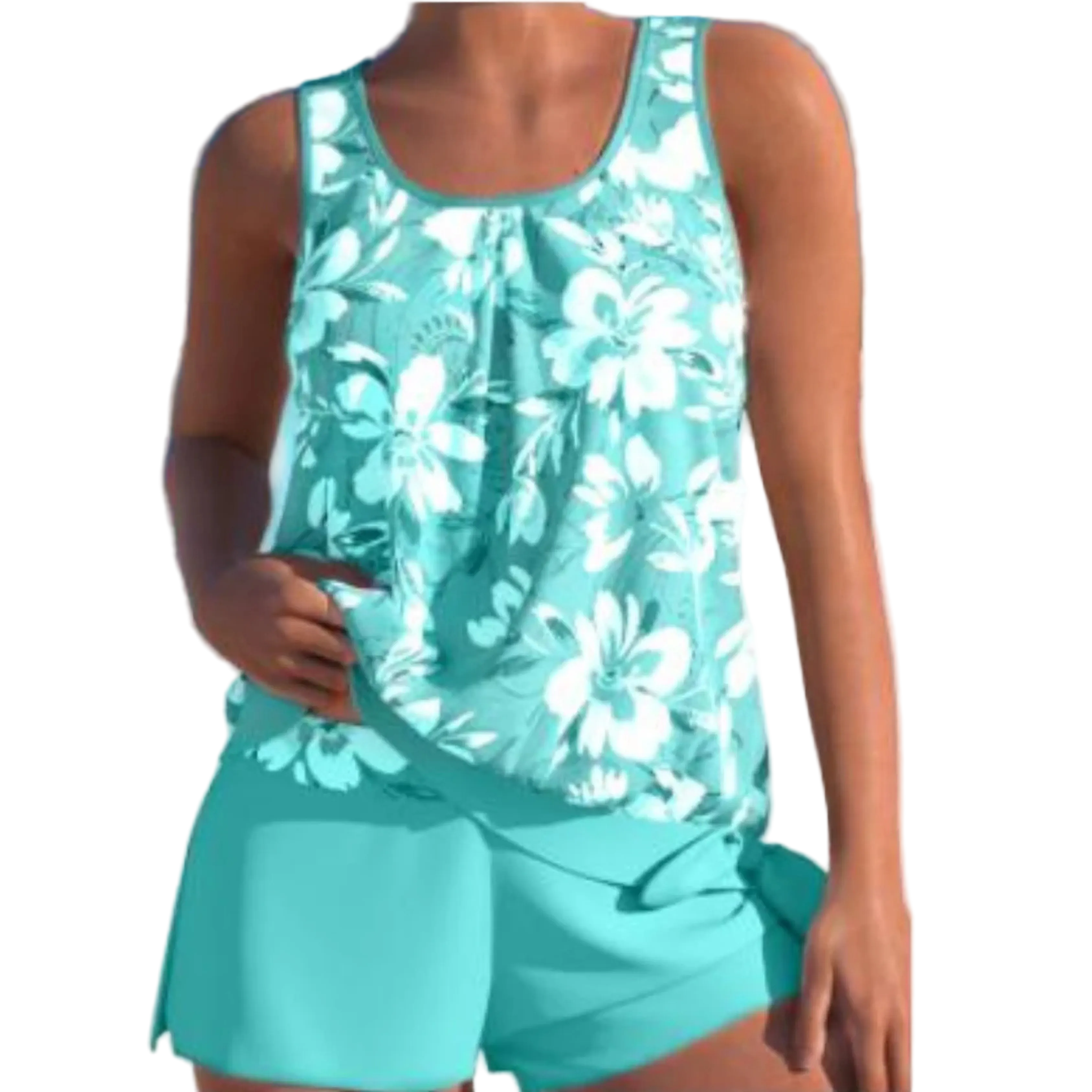 Maillot tankini deux pièces à imprimé floral avec pantalon couvrant intégralement
