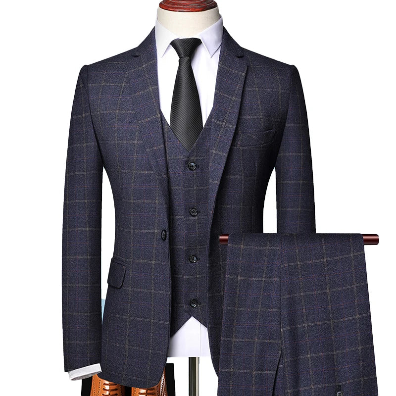 Costume trois pièces pour homme, coupe slim fit, en tissu de confection tissé