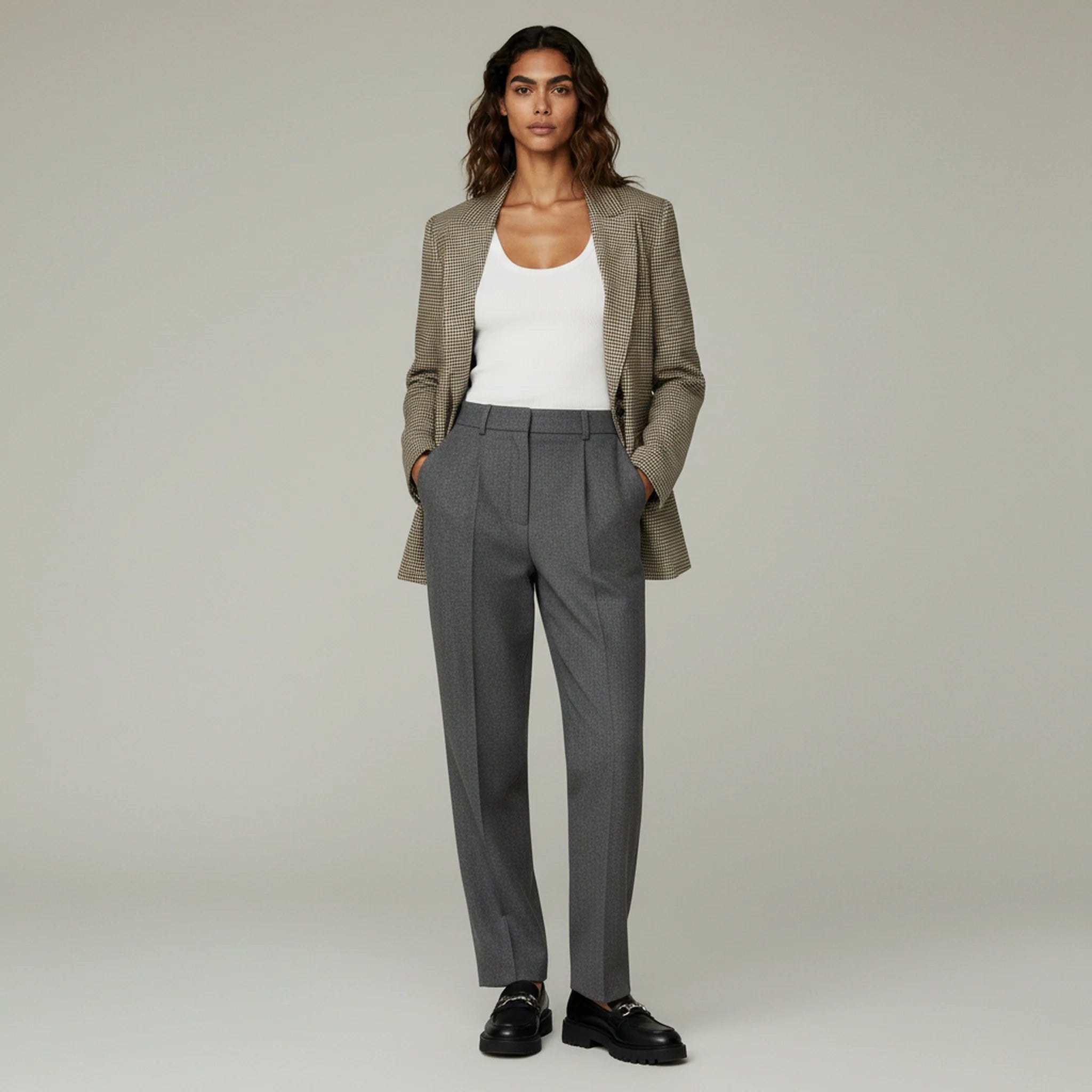 Blazer a Quadri da Donna con Doppio Petto e Tasche con Patta