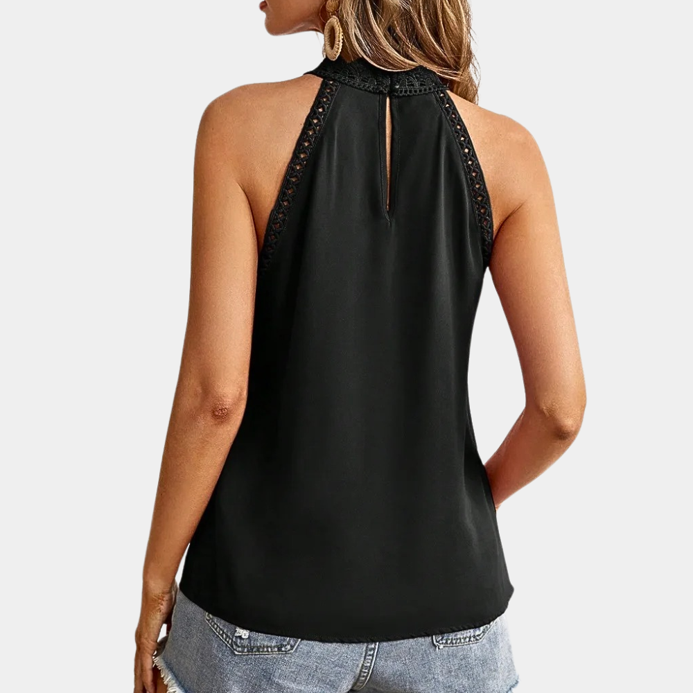 Blusa halter con dettaglio in pizzo | top senza maniche per uso quotidiano