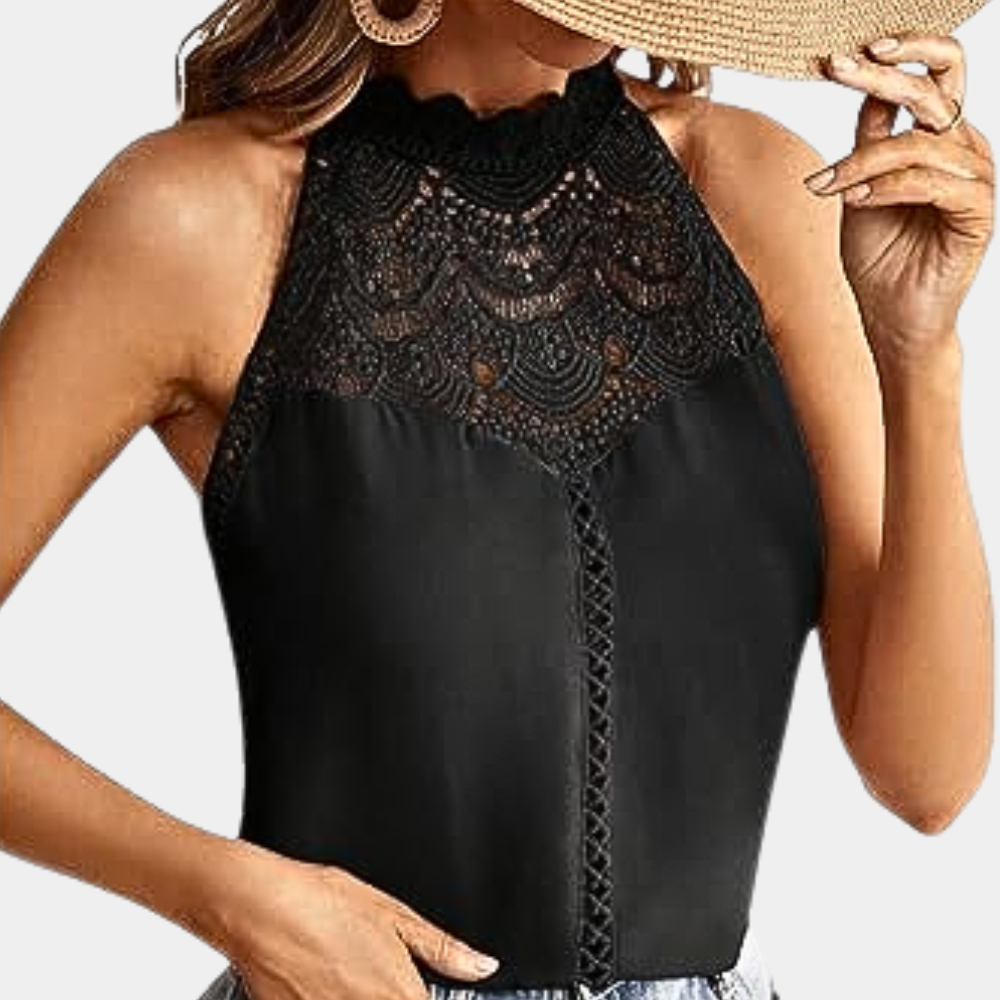Blusa halter con dettaglio in pizzo | top senza maniche per uso quotidiano