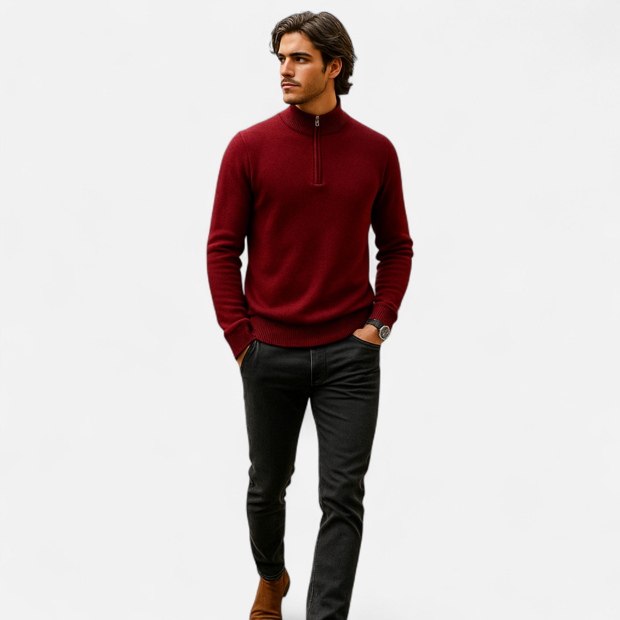 Eliaro Moda | Suéter Hombre Lana Merino Media Cremallera Cuello Semi Alto