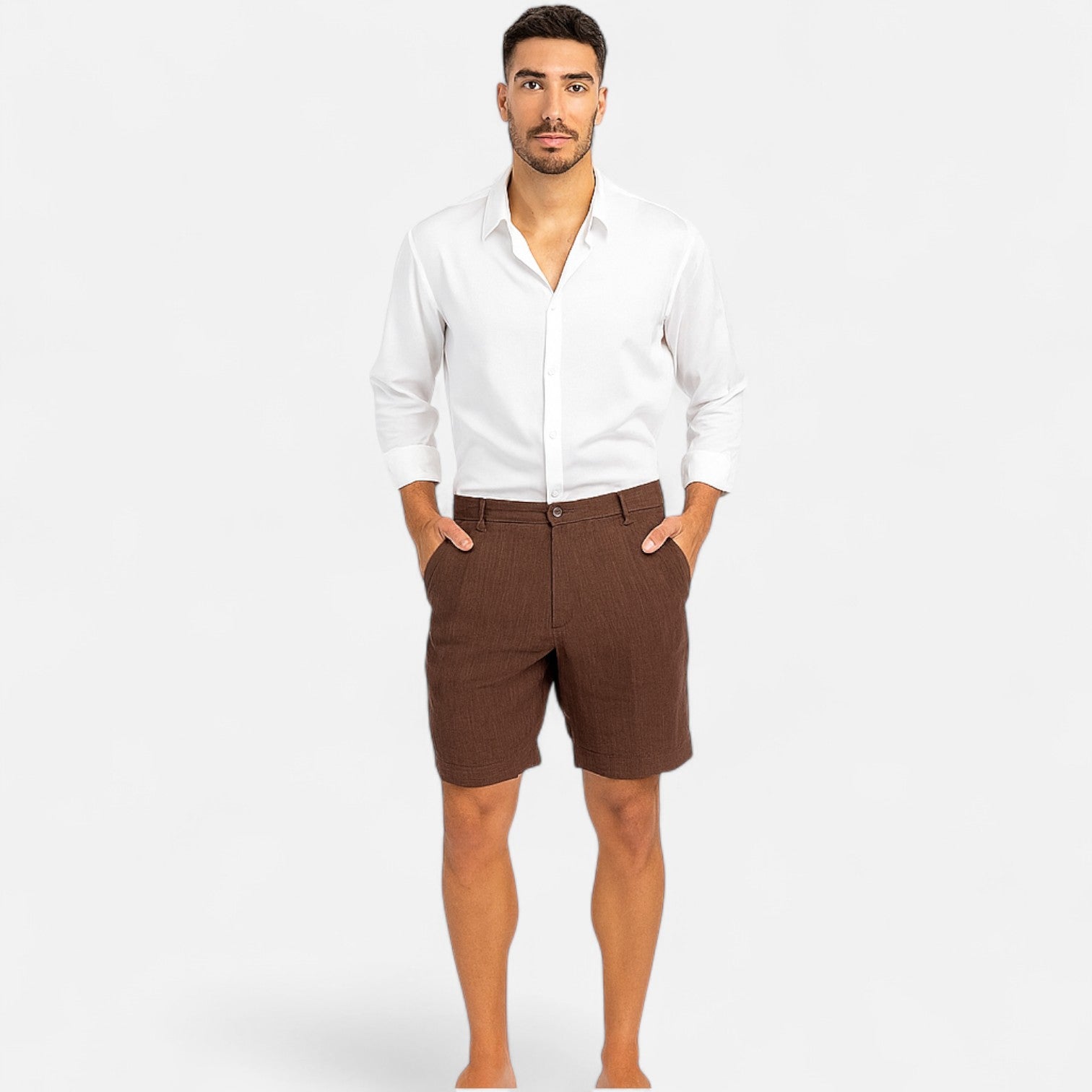 Eliaro Moda | Pantalones Cortos de Lino para Hombre – Cierre con Botón y Bolsillos Laterales para un Estilo Refinado y Fresco
