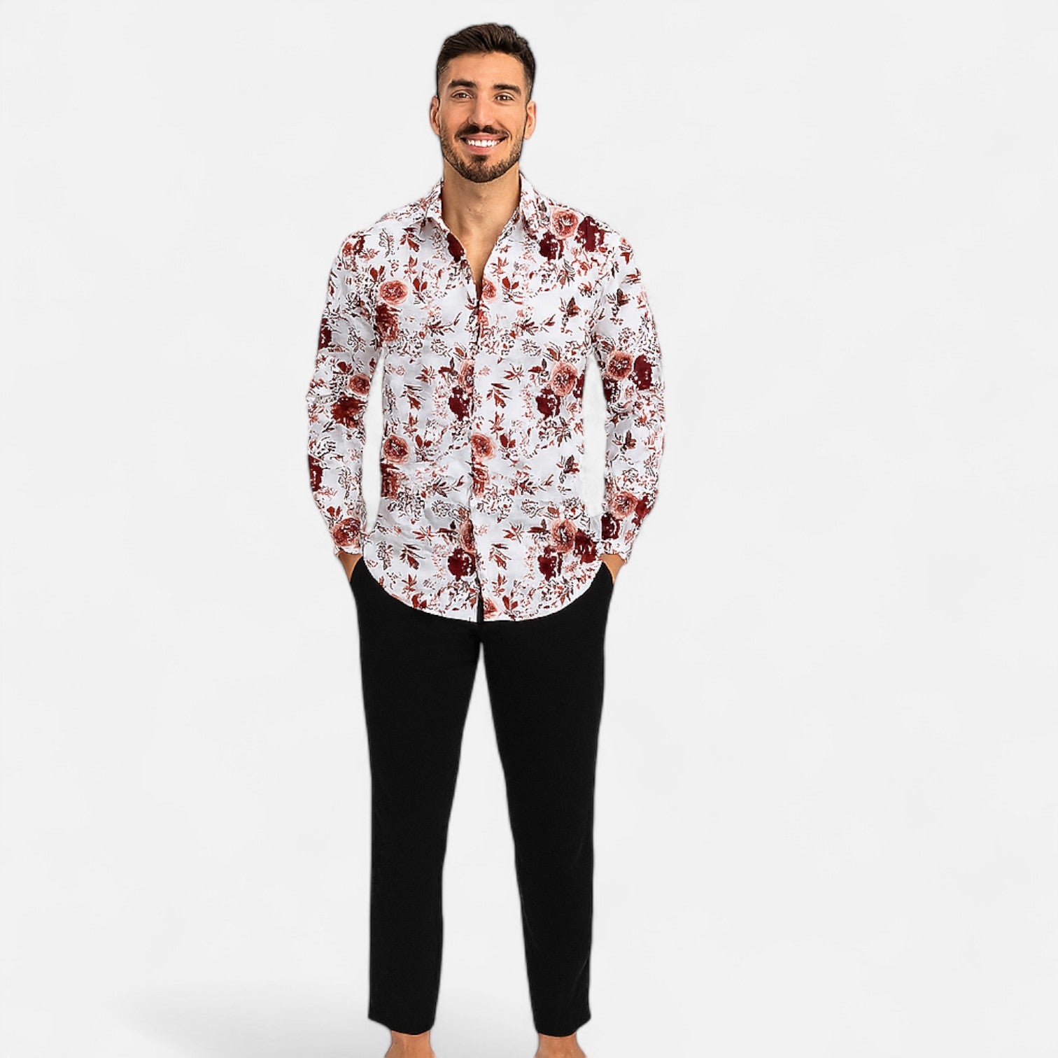 Eliaro Moda | Camisa de Hombre con Estampado Floral – Ligereza Natural y Estilo Refinado con Manga Larga y Cuello Clásico
