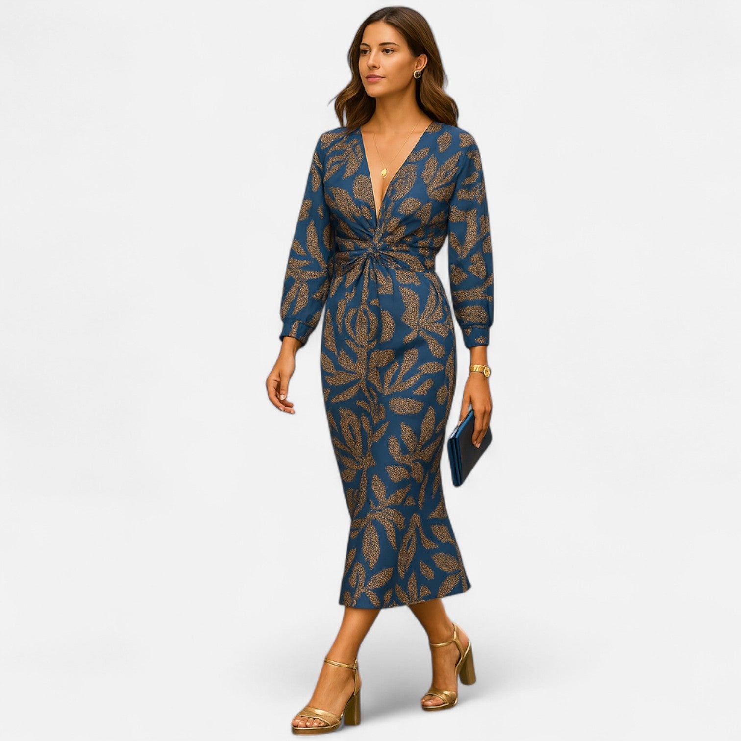 Eliaro Moda | Vestido Midi Elegante de Manga Larga para Mujer – Sofisticación Atemporal, Estilo Refinado