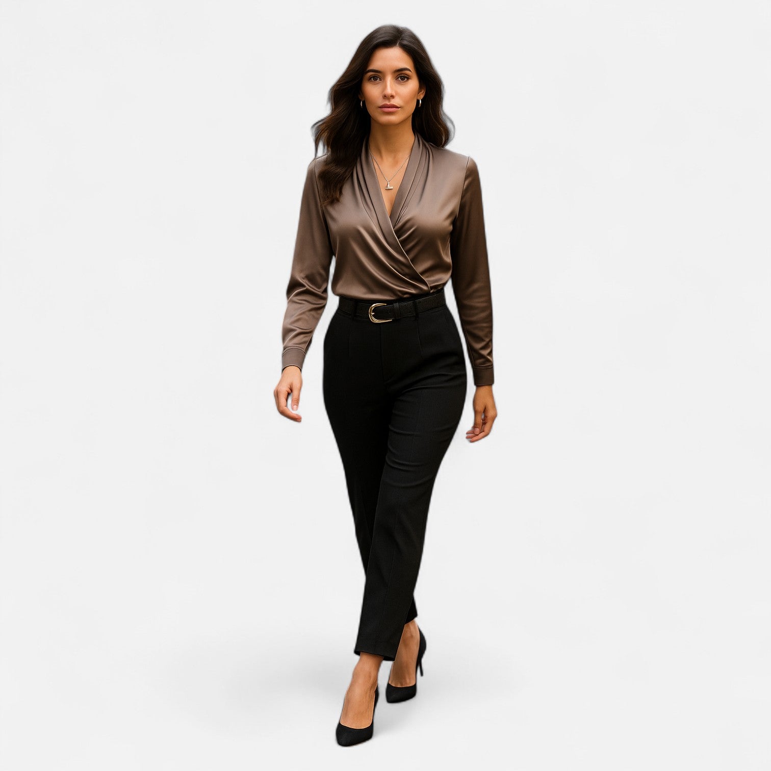 Eliaro Moda | Blusa de Satén Marrón con Cordones para Mujer – Lujo Contemporáneo, Silueta Refinada