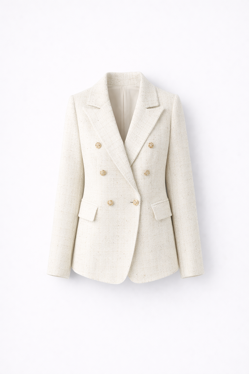 Blazer Slim in Stile Tweed con Doppiopetto e Rever per Donna