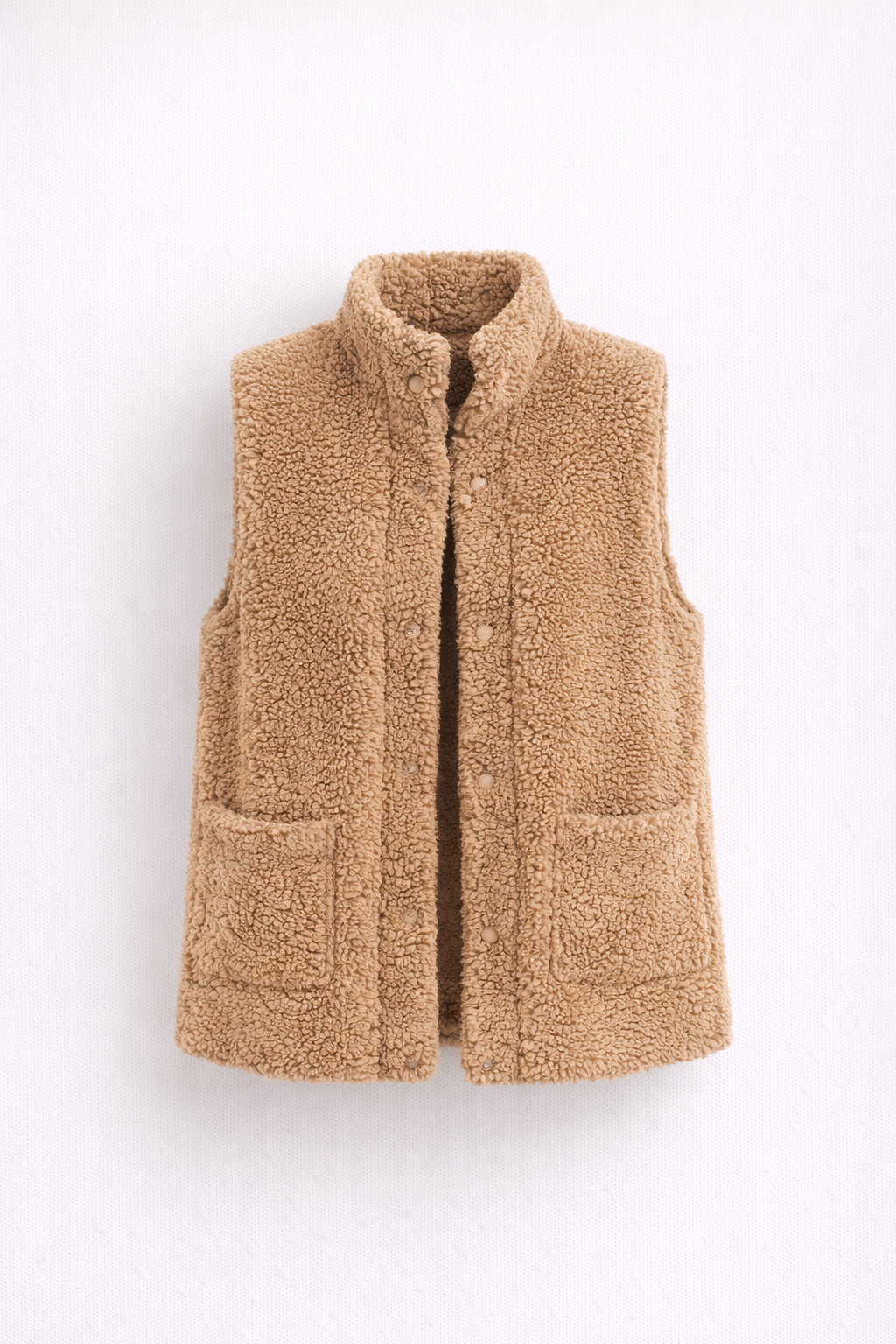 Gilet in Shearling con Collo Alto e Chiusura a Bottoni a Pressione per Donna