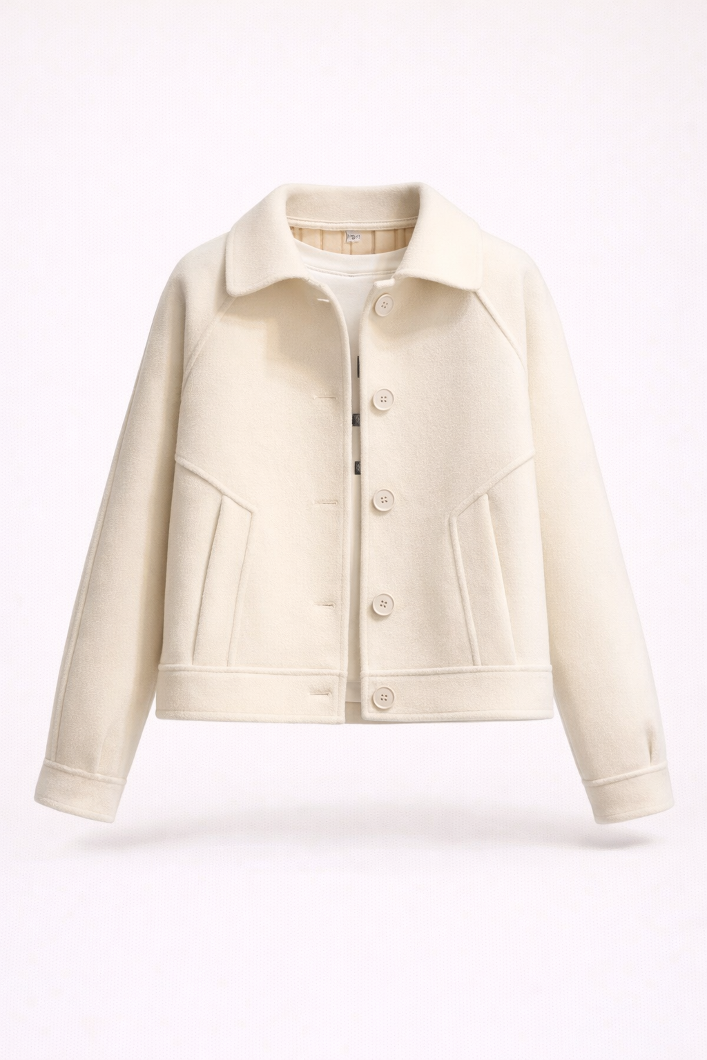 Giacca in Misto Lana con Bottoni e Collo Camicia per Donna