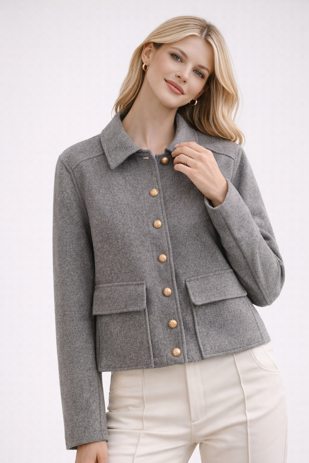 Giacca Leggera con Collo a Rever e Bottoni Frontali per Donna