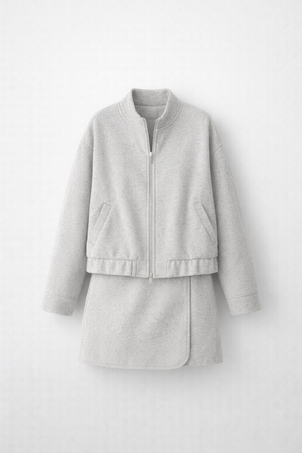 Giacca Bomber in Lana con Chiusura a Cerniera e Collo a Costine per Donna