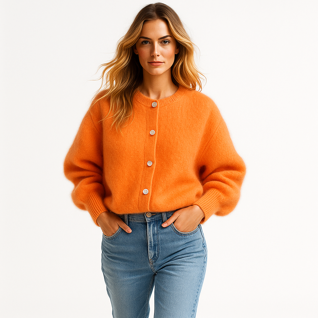 Jachetă tricotată pentru femei, cu nasturi din sidef și guler în V elegant