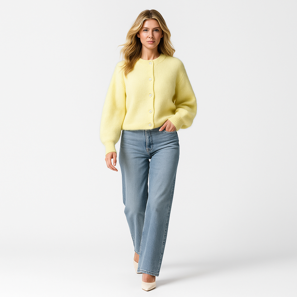 Jachetă tricotată pentru femei, cu nasturi din sidef și guler în V elegant