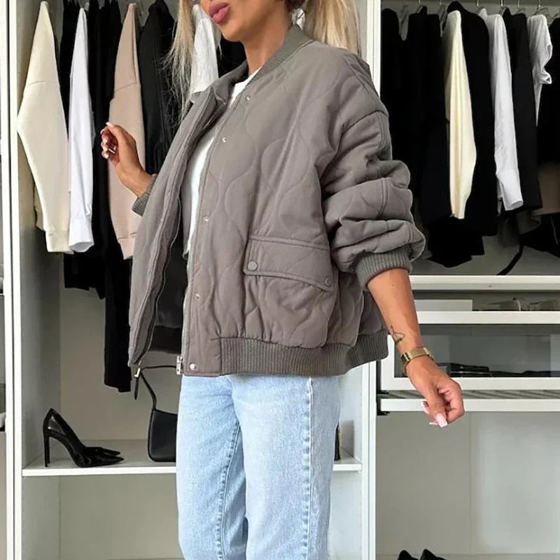 Prošívaná bomber bunda s podšívkou pro ženy se zipem