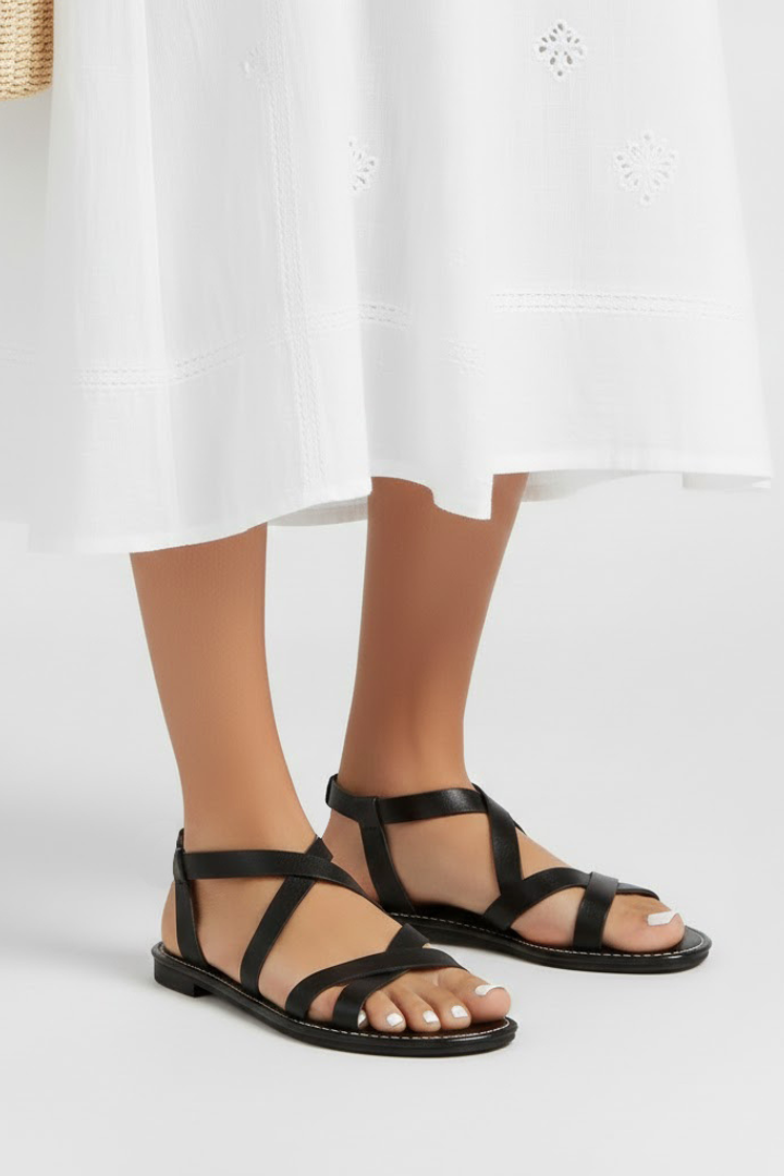 Women's Flat Sandals with Crossed Straps and Non-Slip Sole