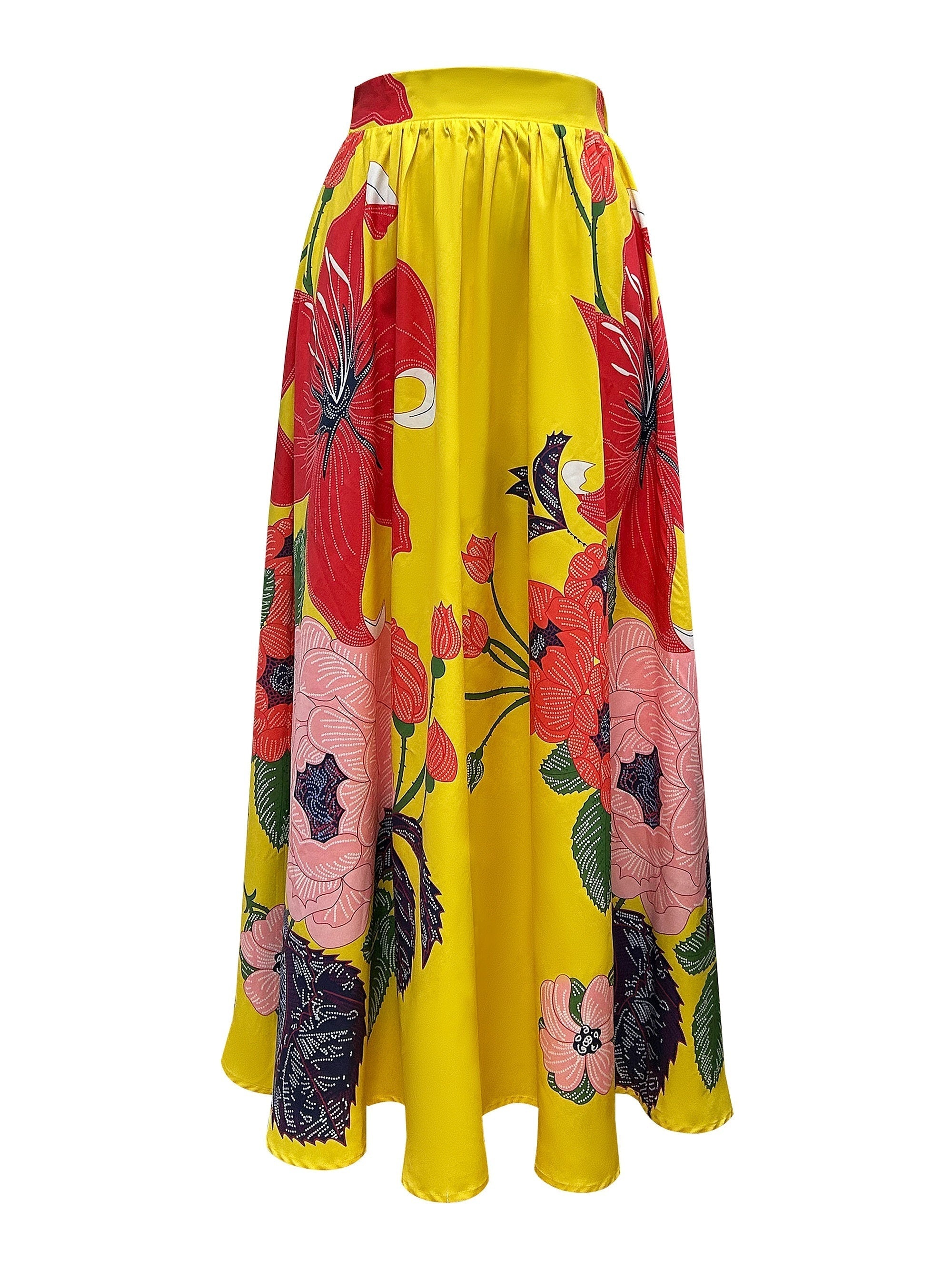 Gonna maxi da donna in misto cotone con stampa floreale e vita alta
