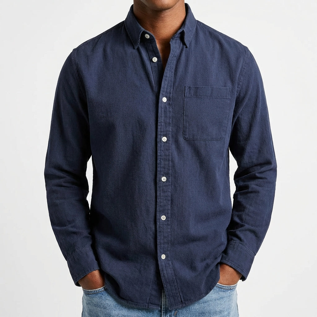 Camicia da Uomo in Cotone e Poliestere con Colletto Button-Down e Maniche Lunghe