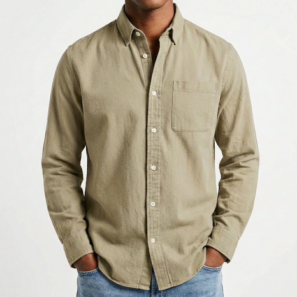 Camicia da Uomo in Cotone e Poliestere con Colletto Button-Down e Maniche Lunghe